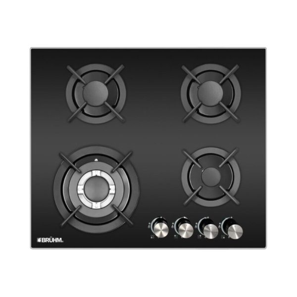 BRUHM 4 GAS 60 CM HOB BUILTIN DESING EUROPOOL BURNERS AUTO IGNITION BLACK GLASS BHG-6640FG