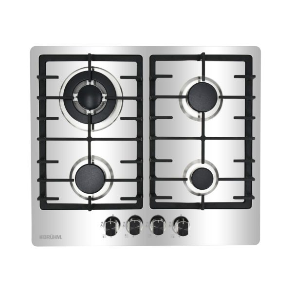 BRUHM GAS COOKER HOB 60/50, 4 BURNERS,INOX TOP, POOL SYSTEM WITH FFD, CAST IRON PAN SUPPORT,AUTO IGNITION – BGH-6640FI