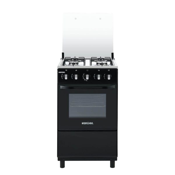 BRUHM GAS COOKER BGC-5531IB – 50*55 FREE STANDING GAS COOKER 3G+1E INOX TOP BLACK