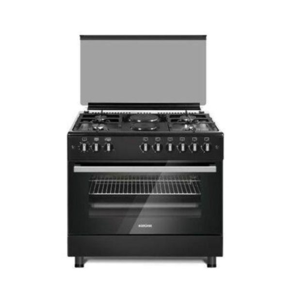 BRUHM-GAS COOKER BGC-9642IB 90*60 FREE STANDING GAS COOKER 4 BURNERS,INOX TOP, BLACK